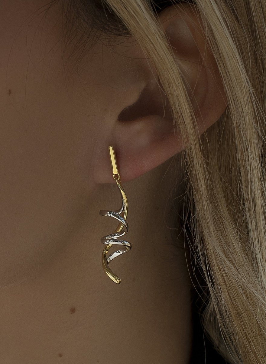Pendientes originales bicolores diseño tirabuzón-LINEARGENT