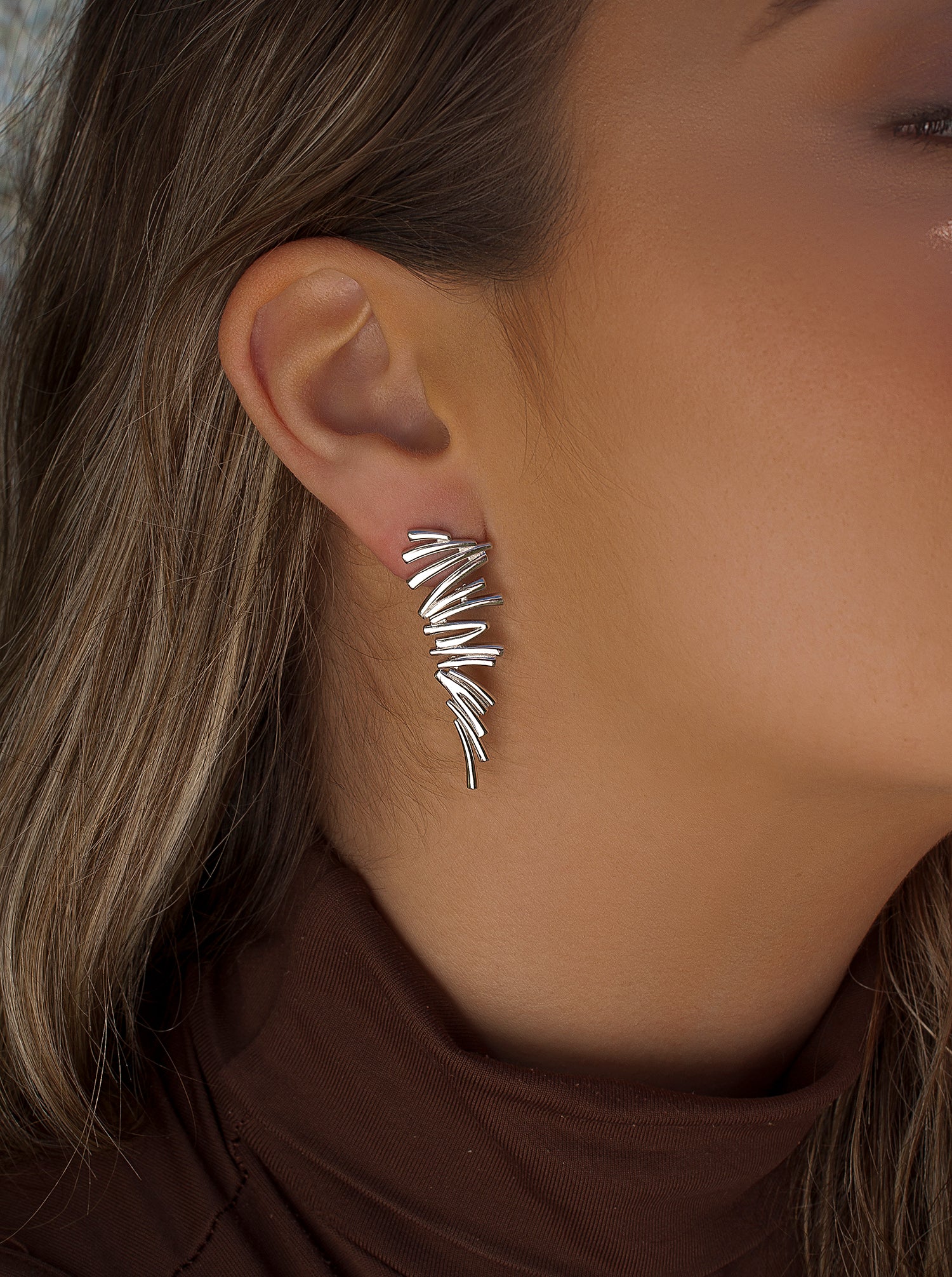 Pendientes originales de plata diseño alado irregular