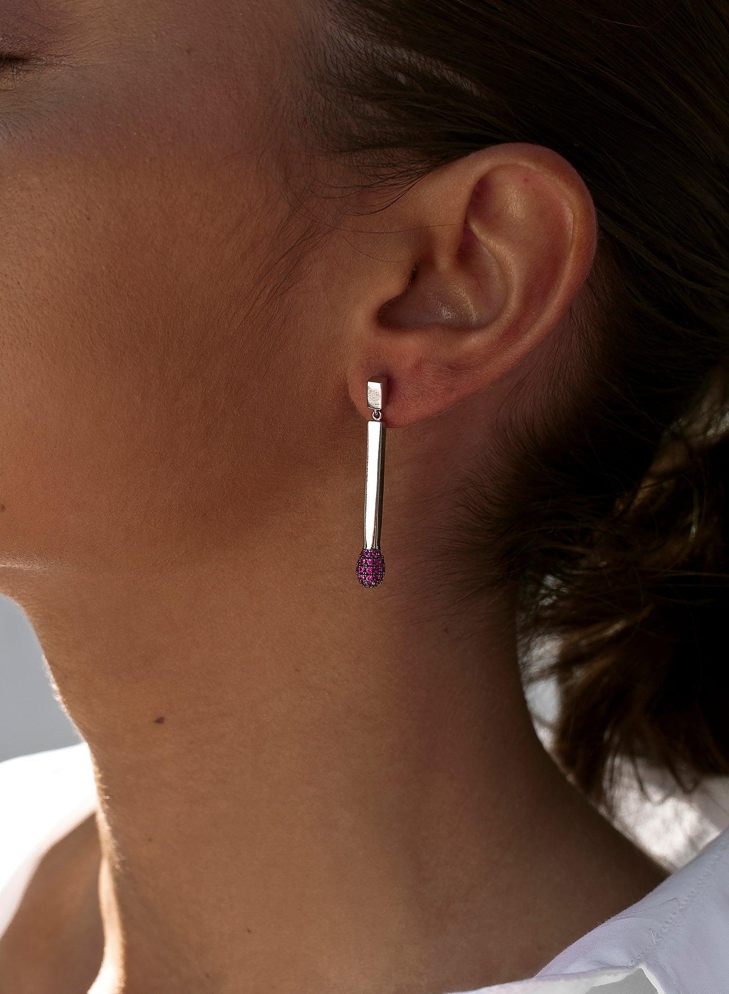 Pendientes originales de plata diseño cerilla-LINEARGENT
