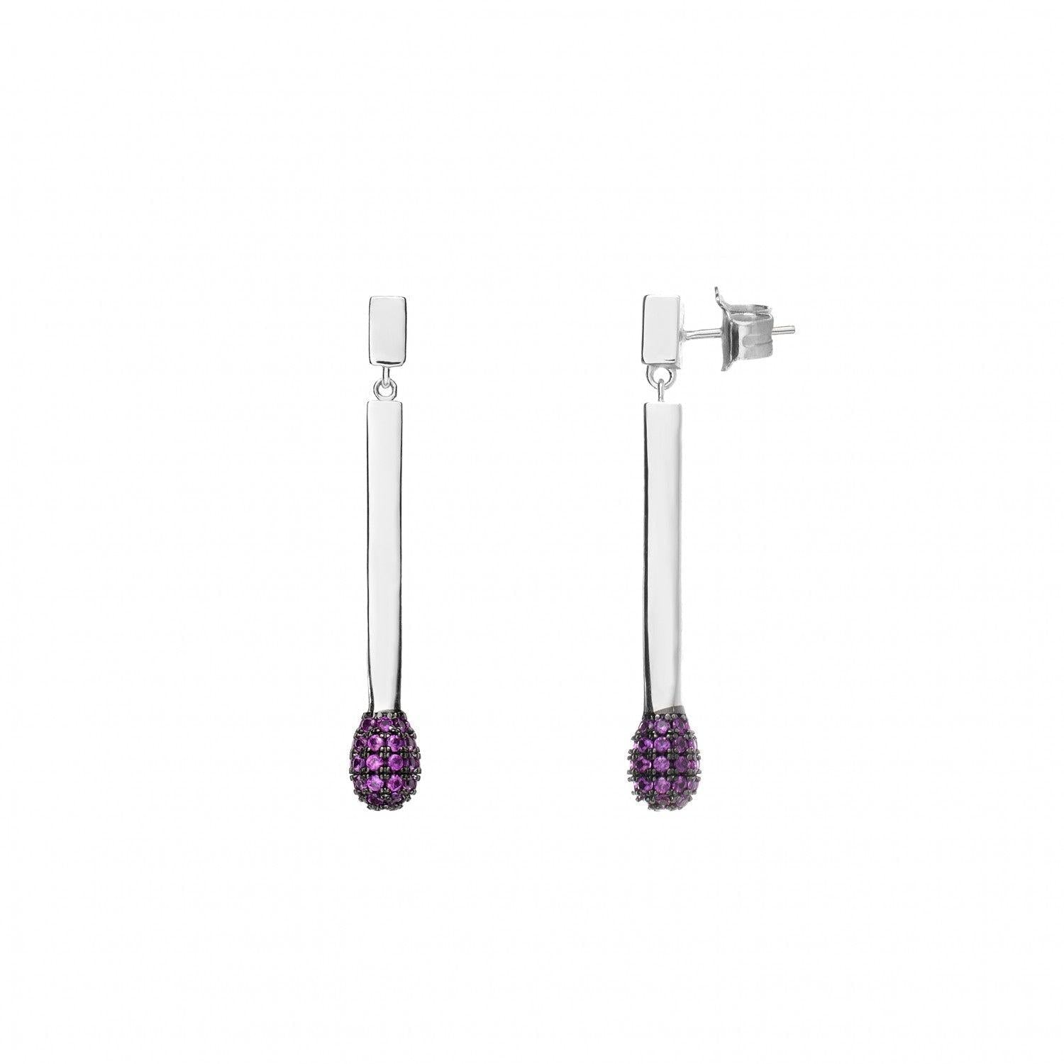Pendientes originales de plata diseño cerilla-LINEARGENT