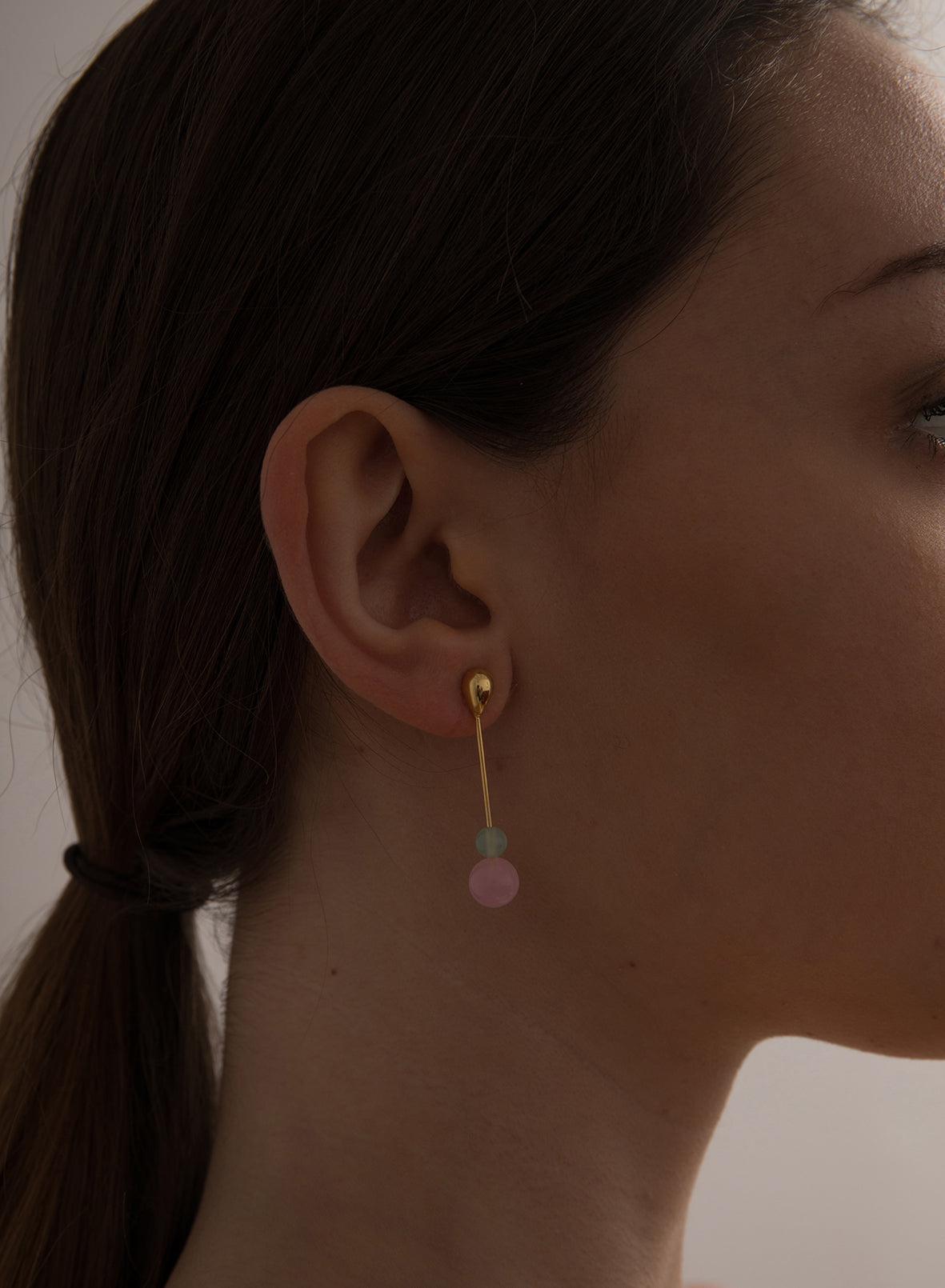 Pendientes originales de plata diseño con piedras de colores baño en oro-LINEARGENT