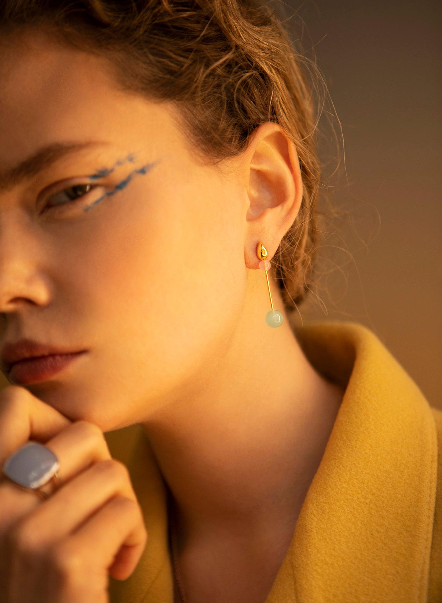 Pendientes originales de plata diseño con piedras de colores baño en oro-LINEARGENT