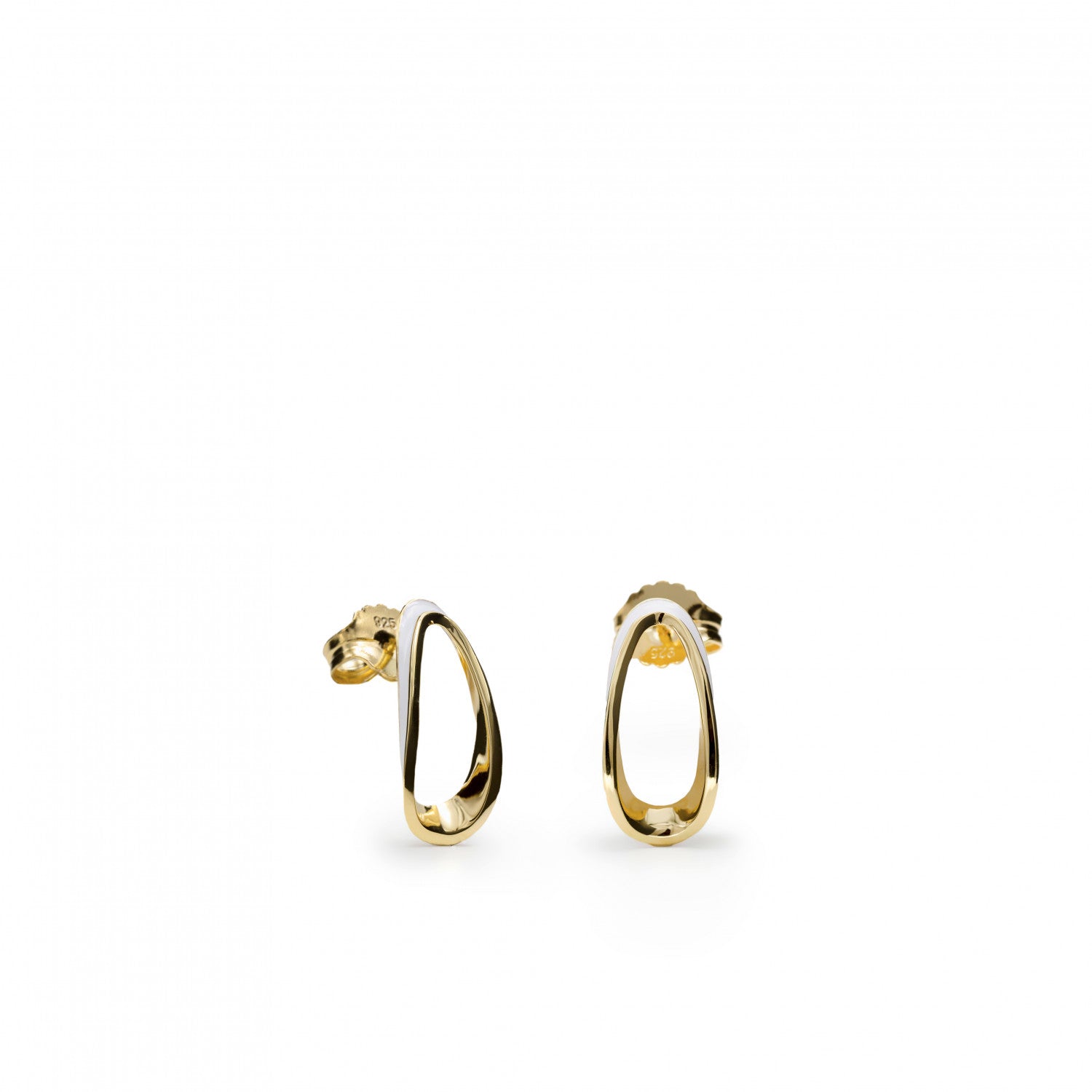 Pendientes originales de plata diseño irregular con esmalte blanco-LINEARGENT