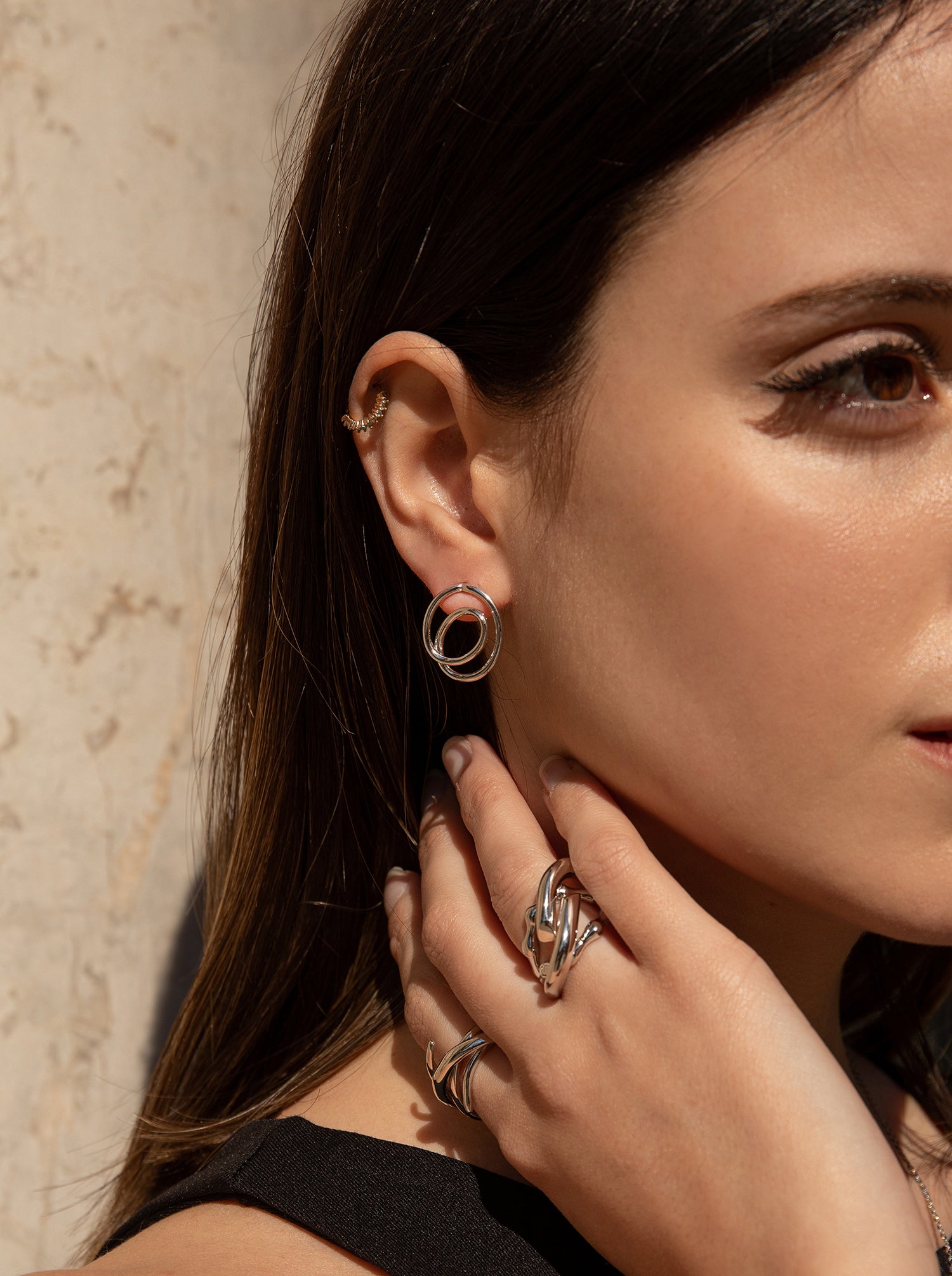 Boucles d'oreilles originaux de argent double cercle de contour fin