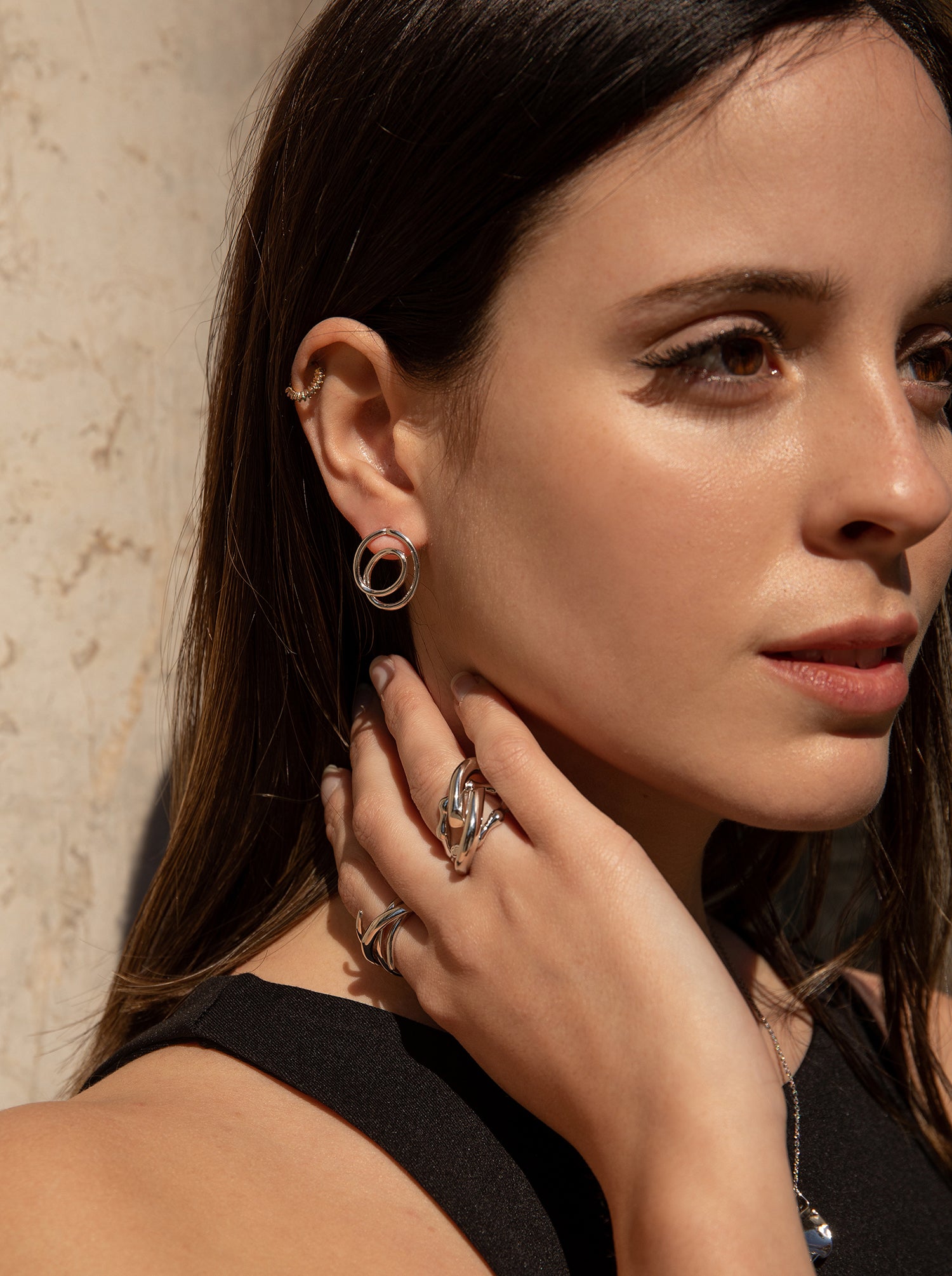 Boucles d'oreilles originaux de argent double cercle de contour fin