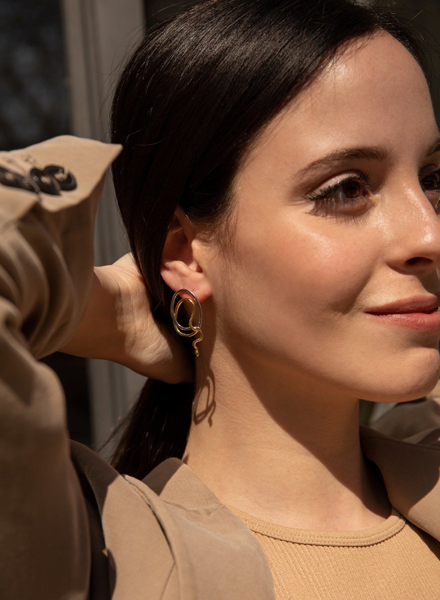 Pendientes originales de plata motivo circular irregular-LINEARGENT