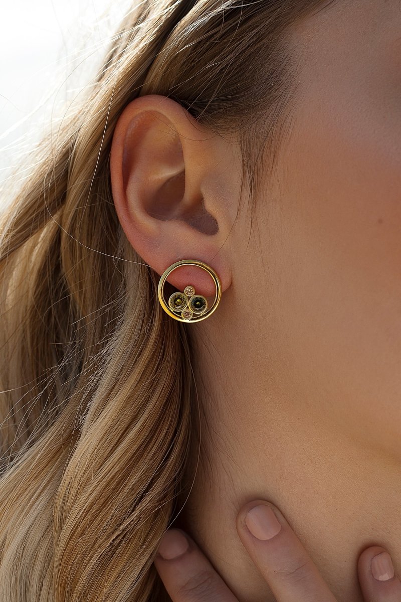 Pendientes originales diseño circular con cuatro gemas-LINEARGENT