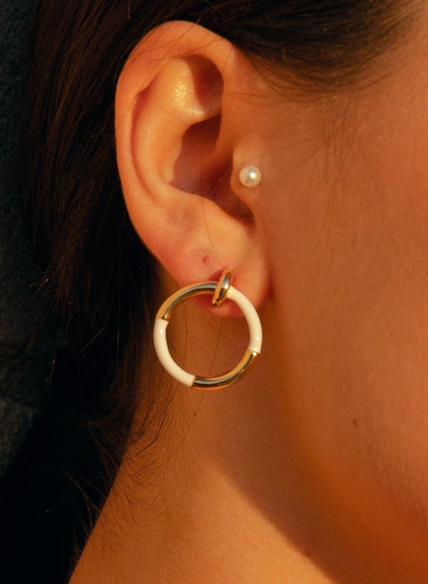 Pendientes originales diseño combinado de esmalte blanco-LINEARGENT