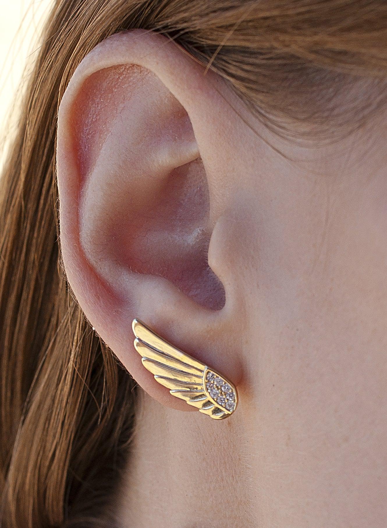 Pendientes originales diseño de ala con circonitas-LINEARGENT