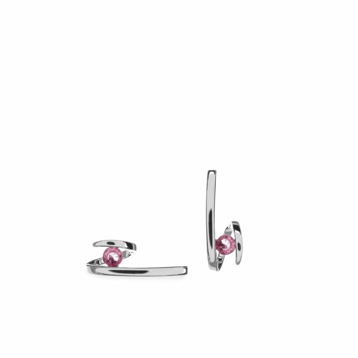 Pendientes originales diseño zig-zag con gema en tono rosa-LINEARGENT
