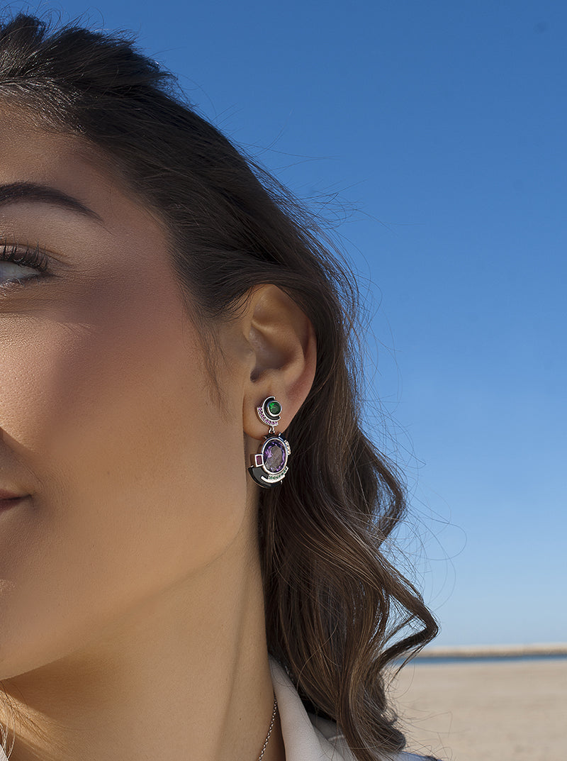 Boucles d'oreilles originaux gemmes multicolore design LINEARGENT