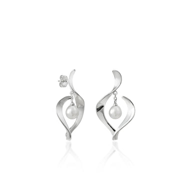 Pendientes originales plata diseño perla colgante