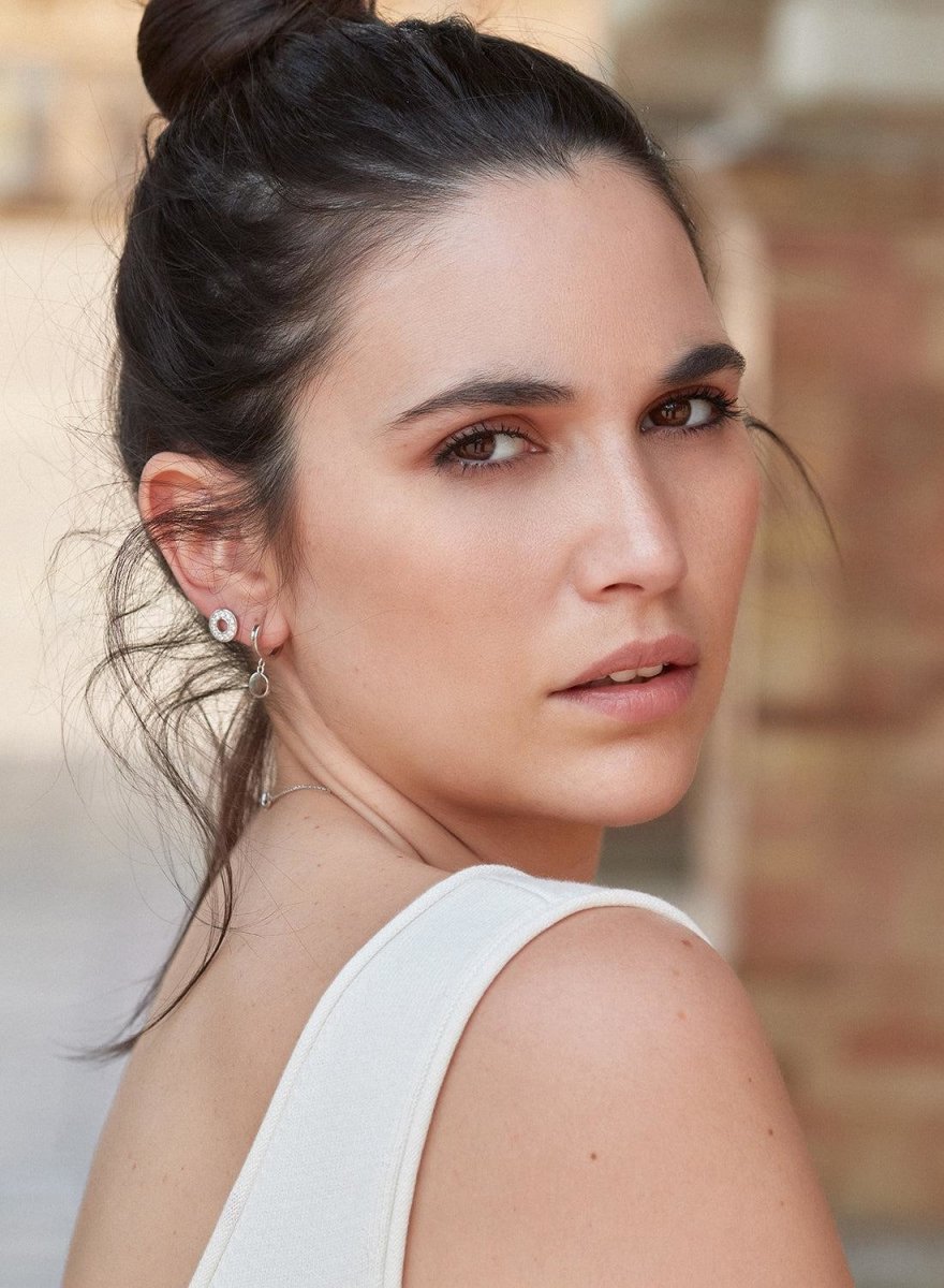 Pendientes pequeños brillantes diseño de círculo y circonitas-LINEARGENT