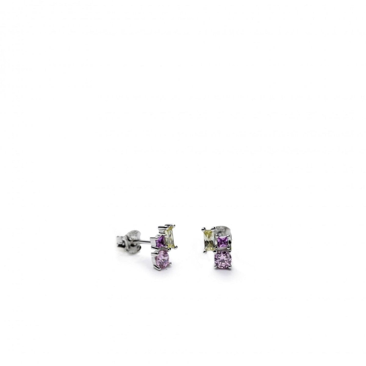 Pendientes pequeños con cuarzos adamantinos tonos rosados-LINEARGENT