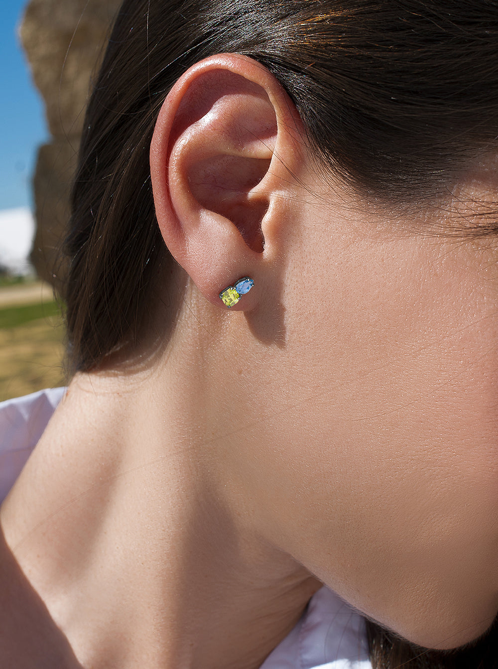 earrings small with gems tone aquamarine and lime