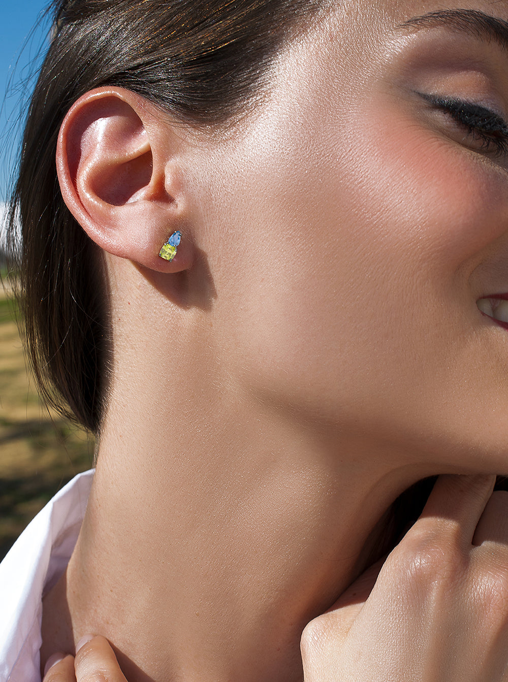 earrings small with gems tone aquamarine and lime