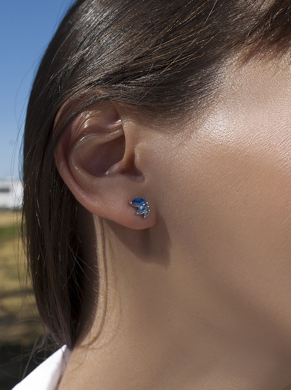 petits  boucles d'oreillesargent avec gemmes  tonalités bleu