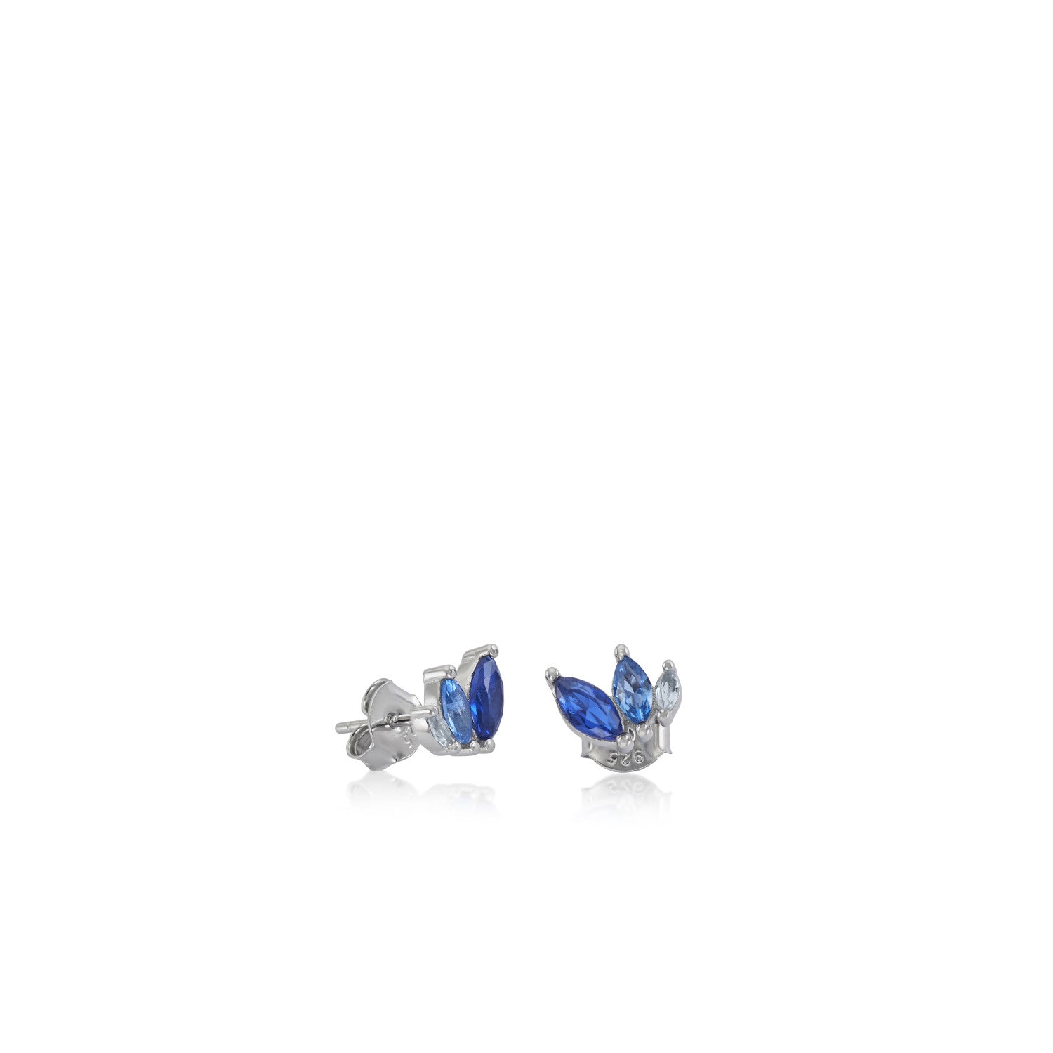 Pendientes pequeños de plata con gemas en tonos azul-LINEARGENT