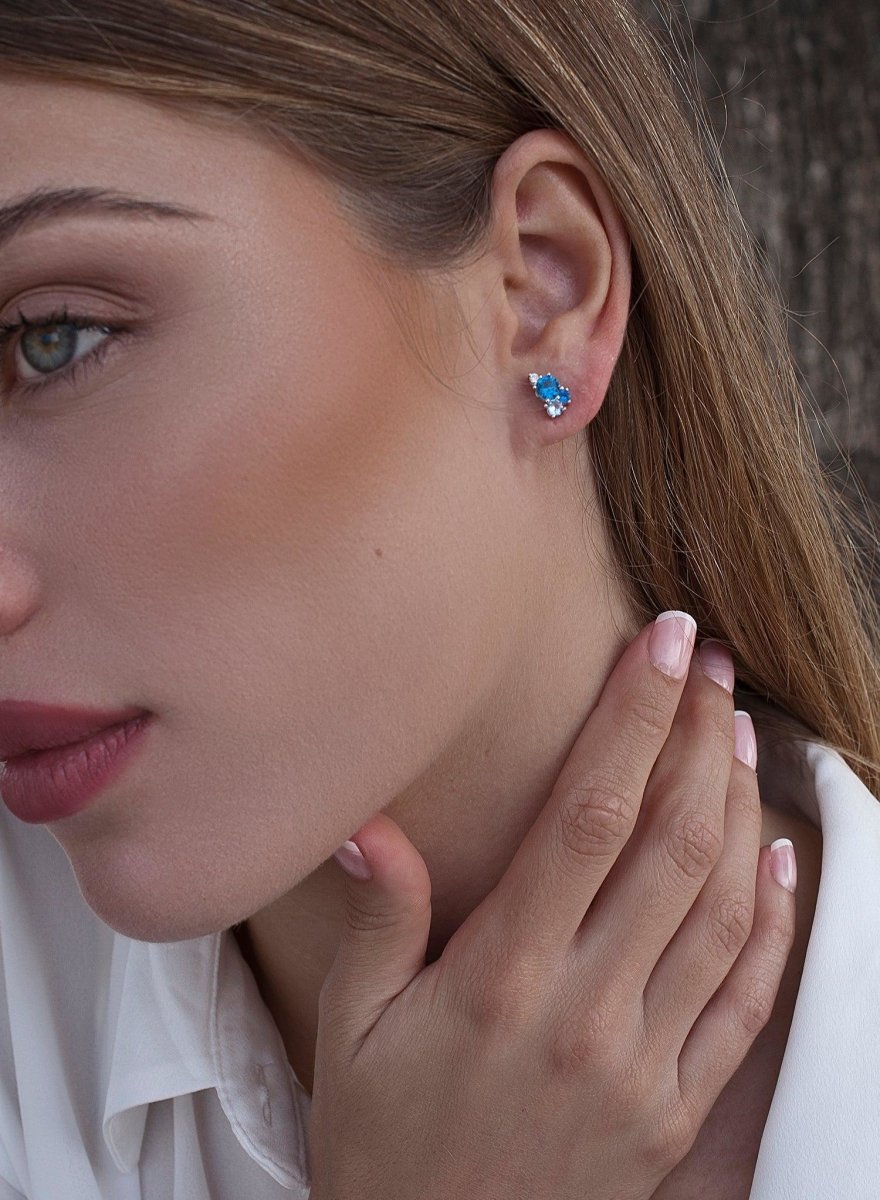 Pendientes pequeños de plata cuarzo adamantino azul