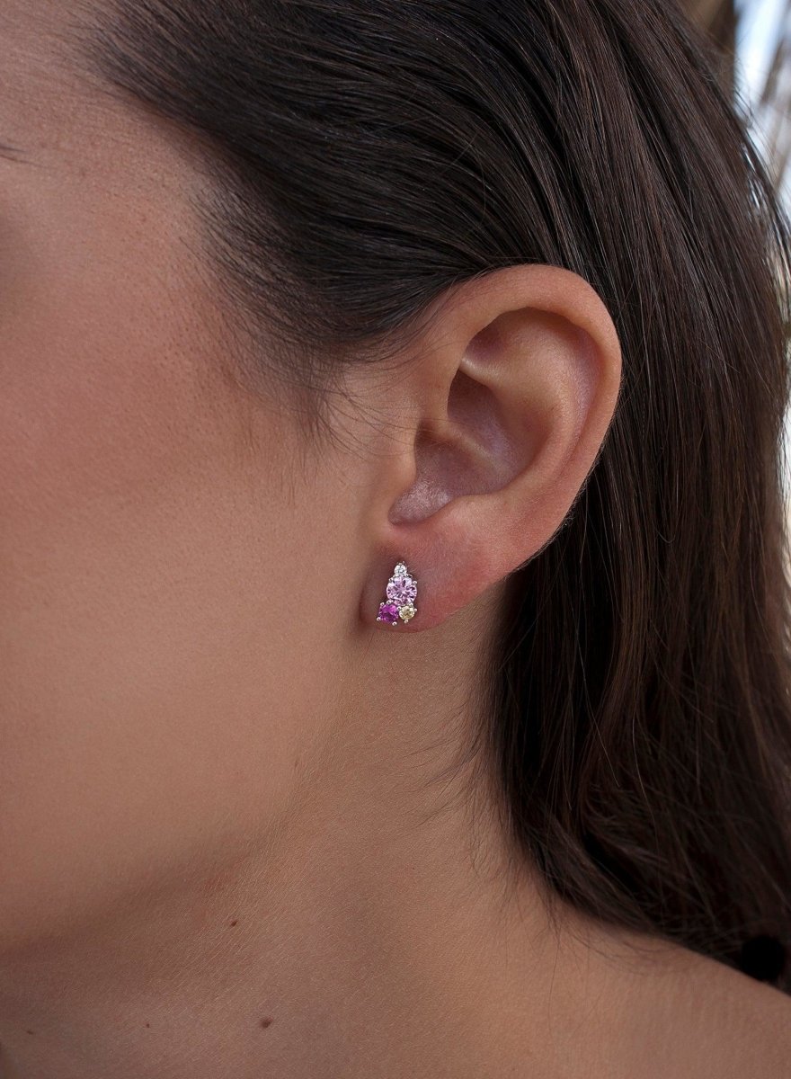 Pendientes pequeños de plata cuarzo adamantino rosa