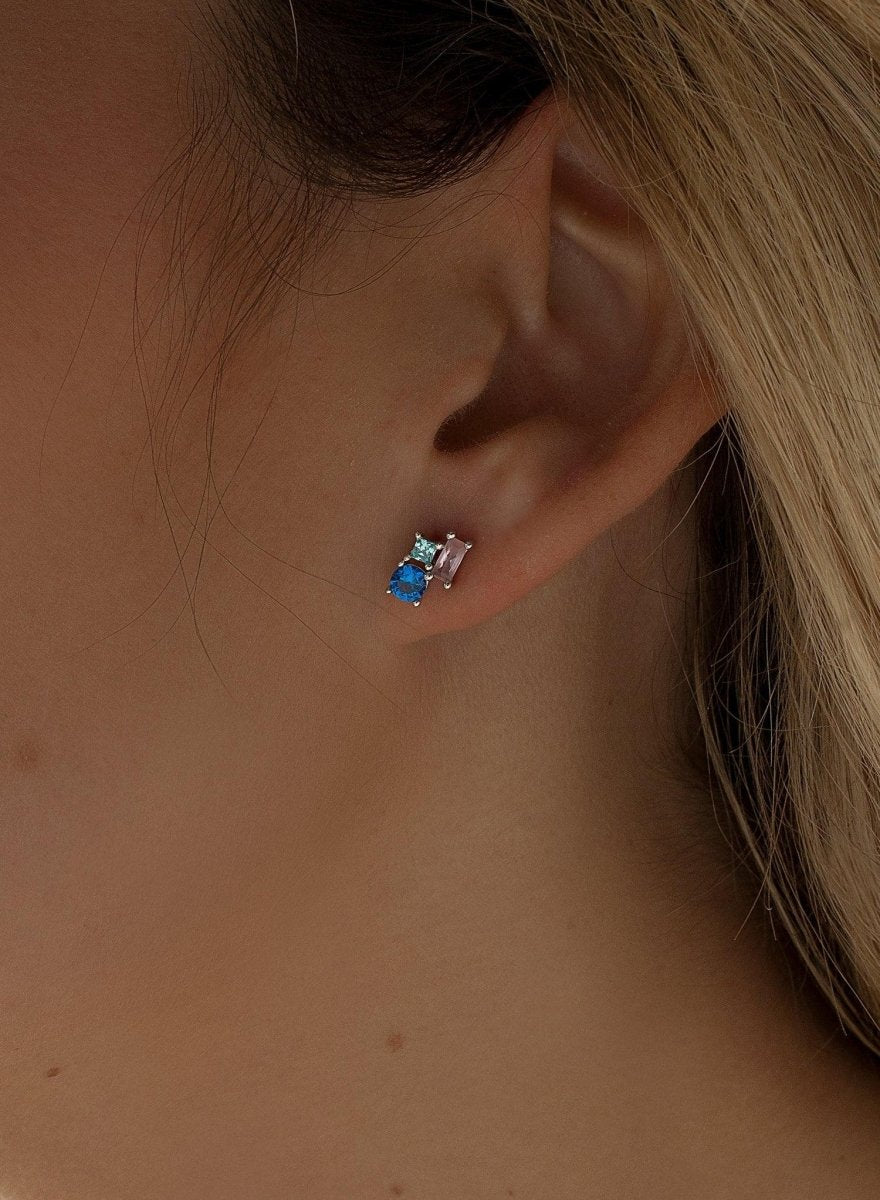 Pendientes pequeños diseño de dos cuarzos adamantinos