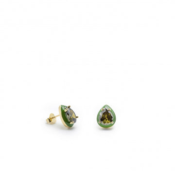 Pendientes pequeños diseño de gota combinados con esmalte verde
