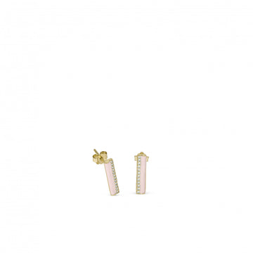 Pendientes pequeños diseño vertical con esmalte rosa y circonitas