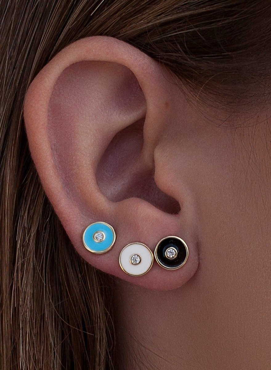 Pendientes pequeños plata circular esmalte azul-LINEARGENT