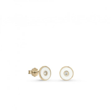 Pendientes pequeños plata circular esmalte blanco
