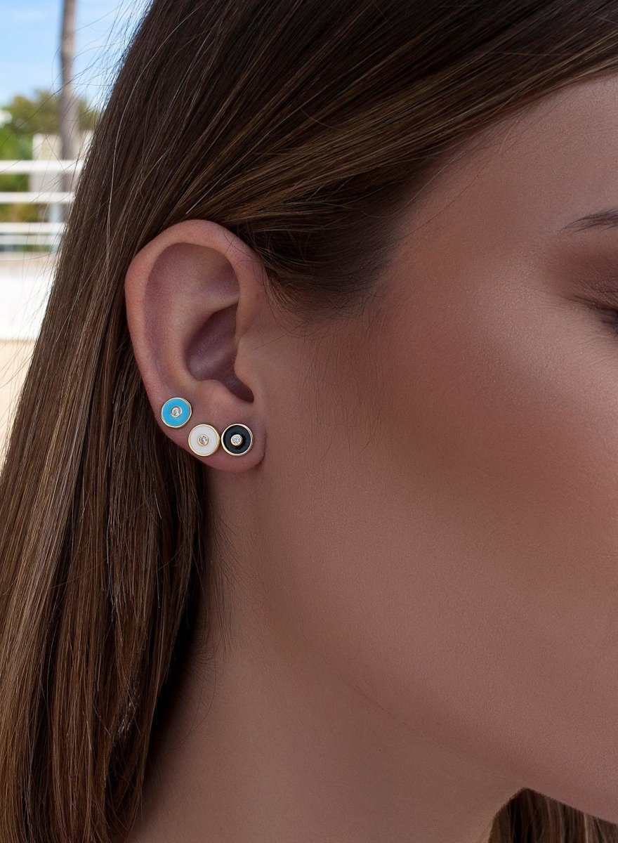Pendientes pequeños plata circular esmalte negro