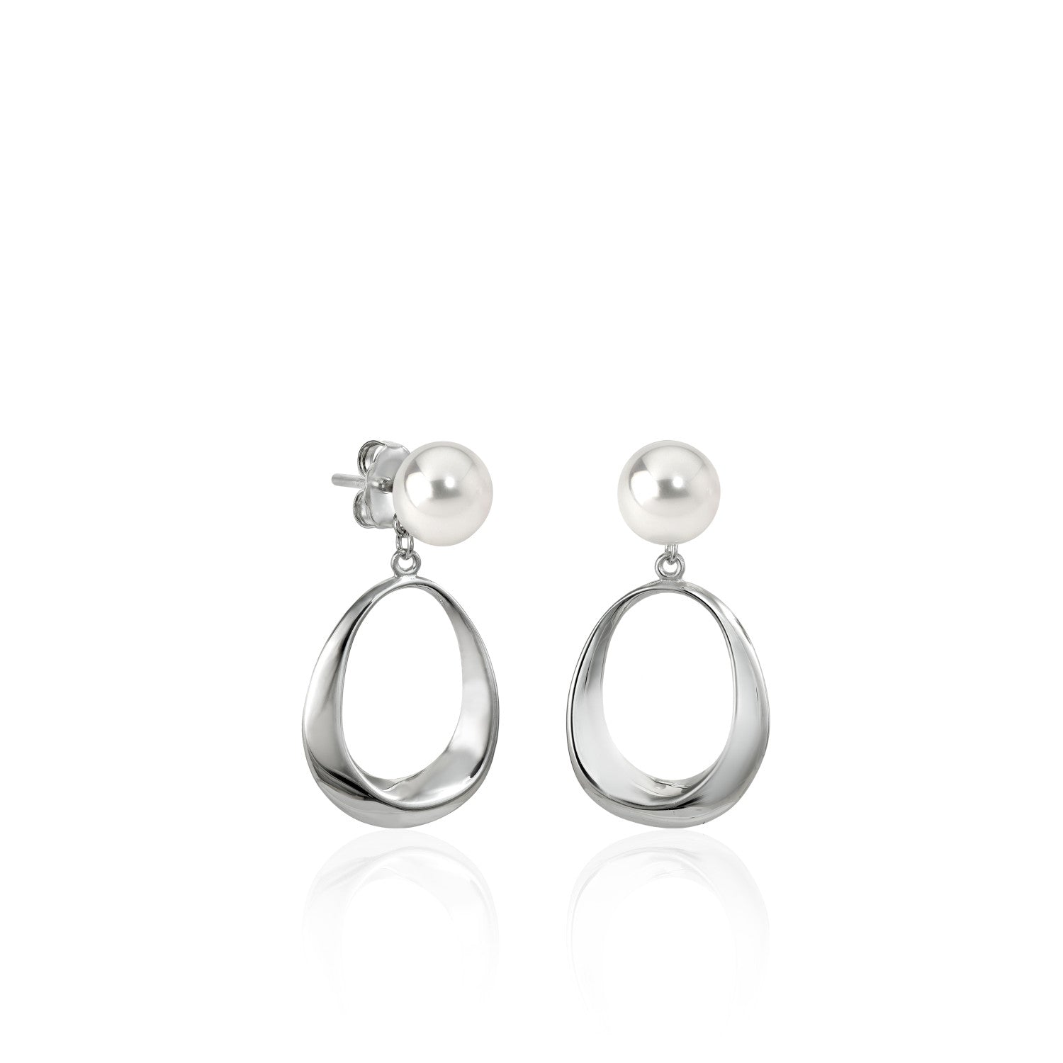 Pendientes perlas de plata diseño aro colgante-LINEARGENT