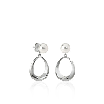 Pendientes perlas de plata diseño aro colgante