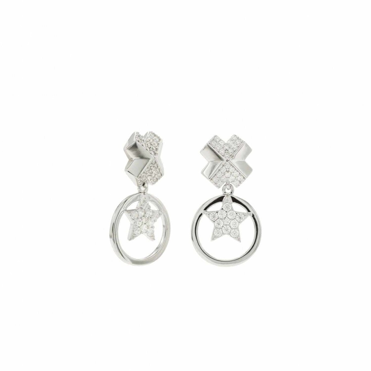 Pendientes plata y circonitas móviles con motivo de circulo y estrella-LINEARGENT