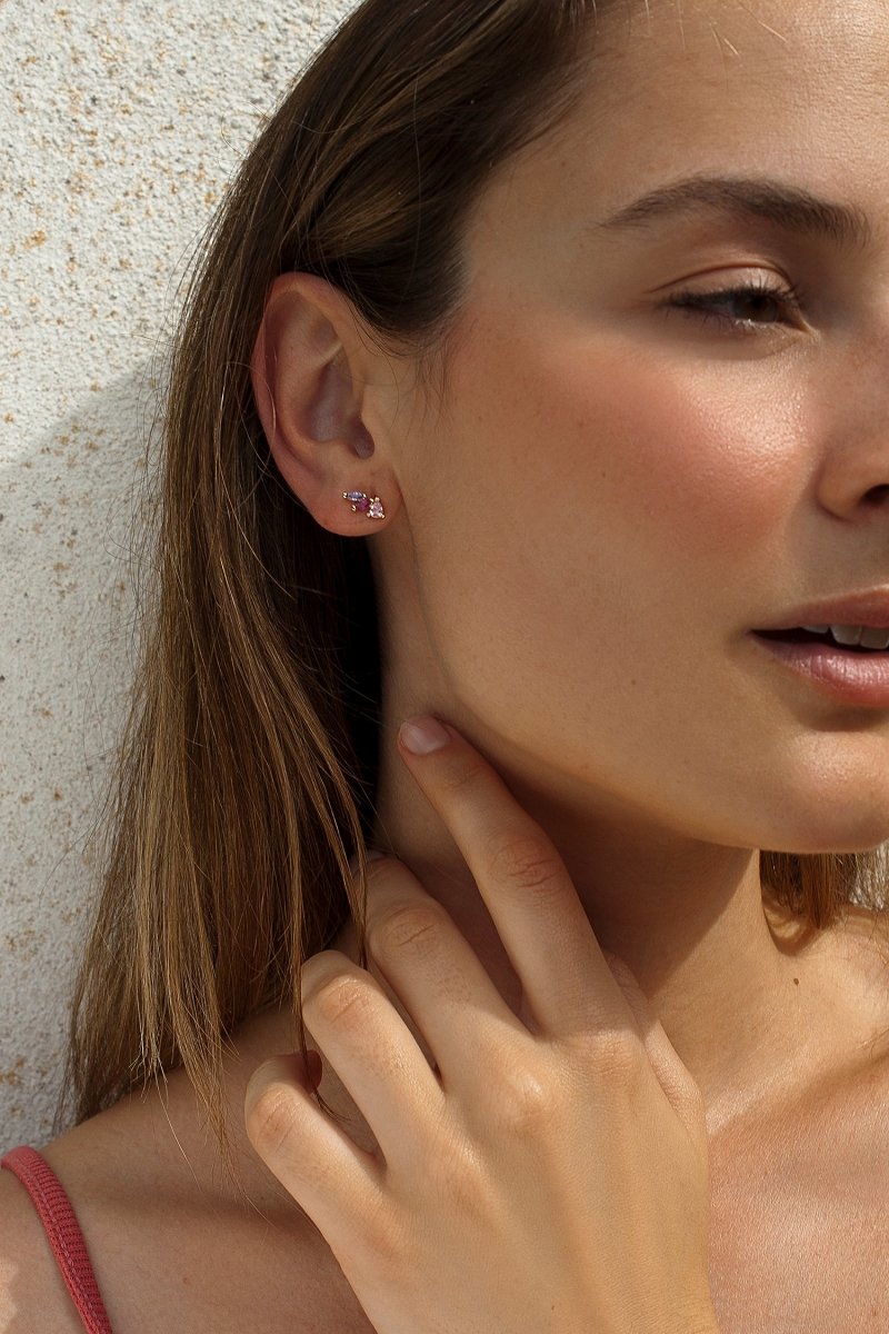 Pendientes trepadores de plata diseño de tres cuarzos admantinos