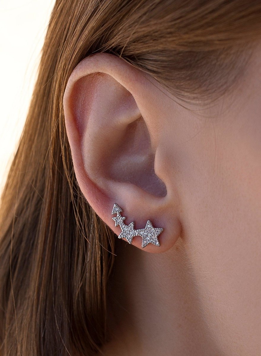 Pendientes trepadores de plata diseño estrella ascendiente-LINEARGENT