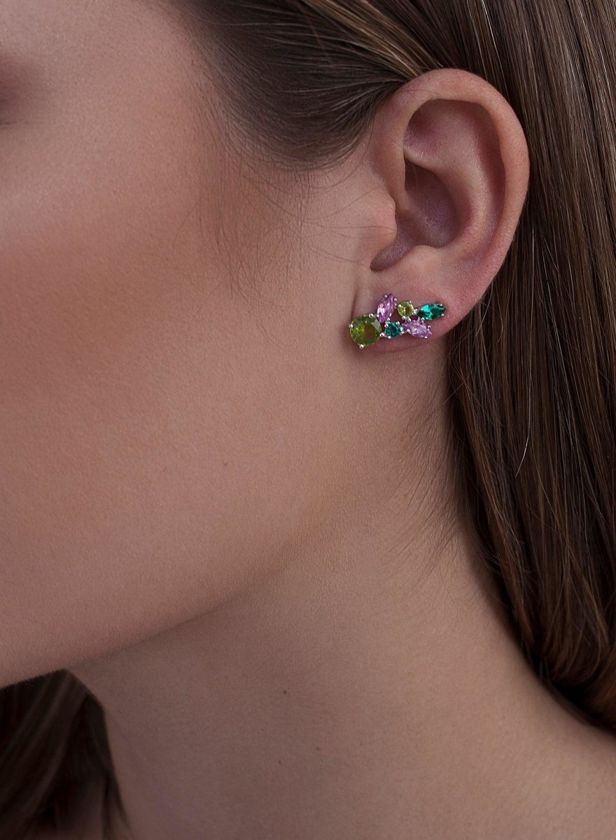 earrings silver climbers design leaf in Green