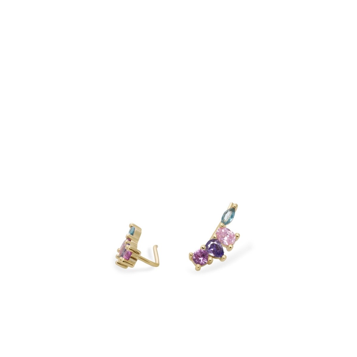 Pendientes trepadores de plata diseño multicolor lila verde púrpura y rosa-LINEARGENT
