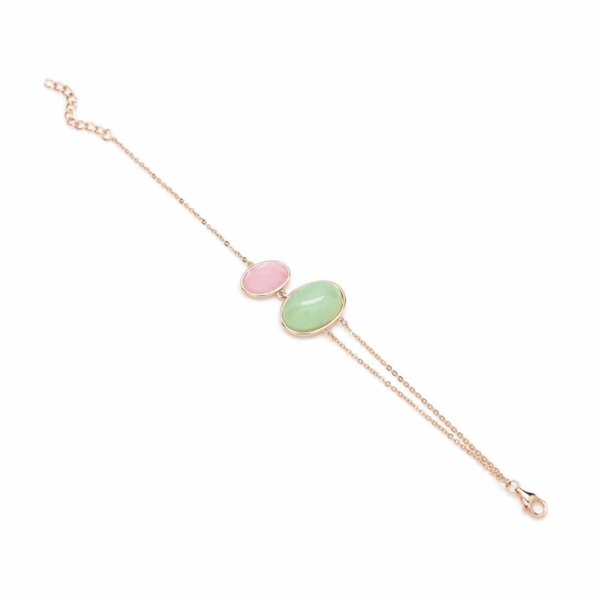 Pulsera bubble de plata y facetado de tonos verde y rosa pastel-LINEARGENT