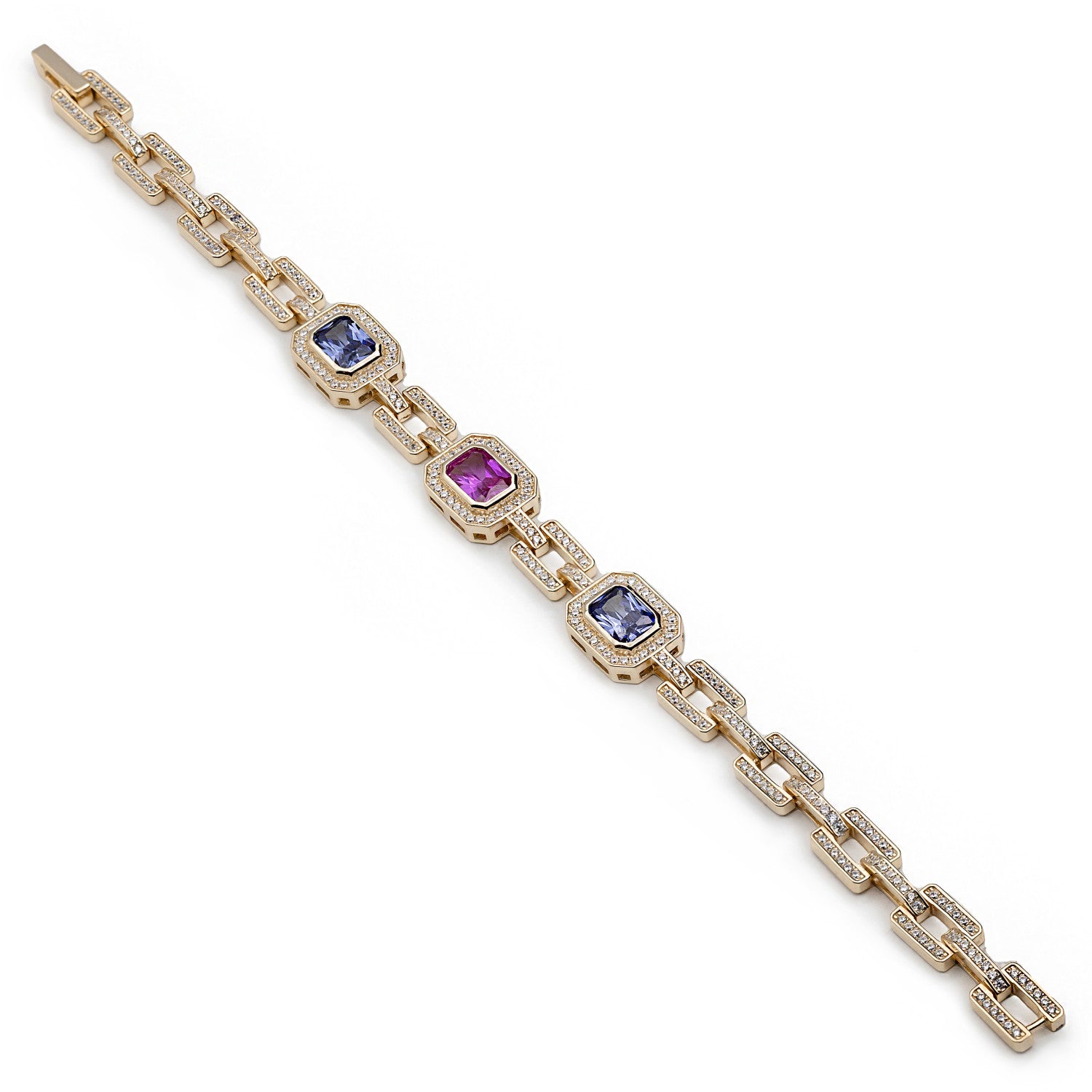 Pulsera con piedras tono fucsia y calcedonia diseño eslabones-LINEARGENT