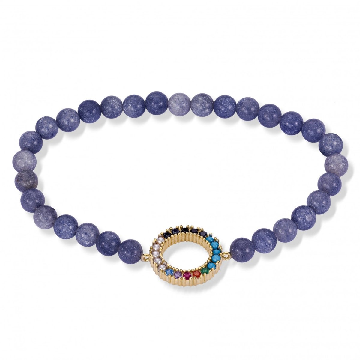 Pulsera de bolas con motivo central circular dorado-LINEARGENT