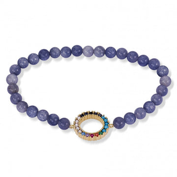 Pulsera de bolas con motivo central circular dorado