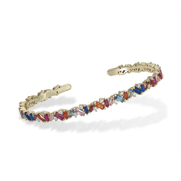 Pulsera esclava de plata banda de circonitas multicolor talla esmeralda y redonda