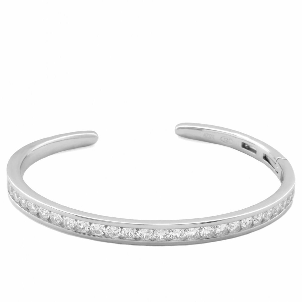 Pulsera esclava de plata diseño fino con circonitas-LINEARGENT