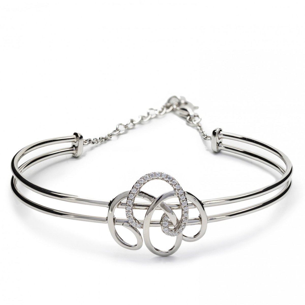 Pulsera esclava de plata diseño tirabuzones de circonita y plata lisa-LINEARGENT