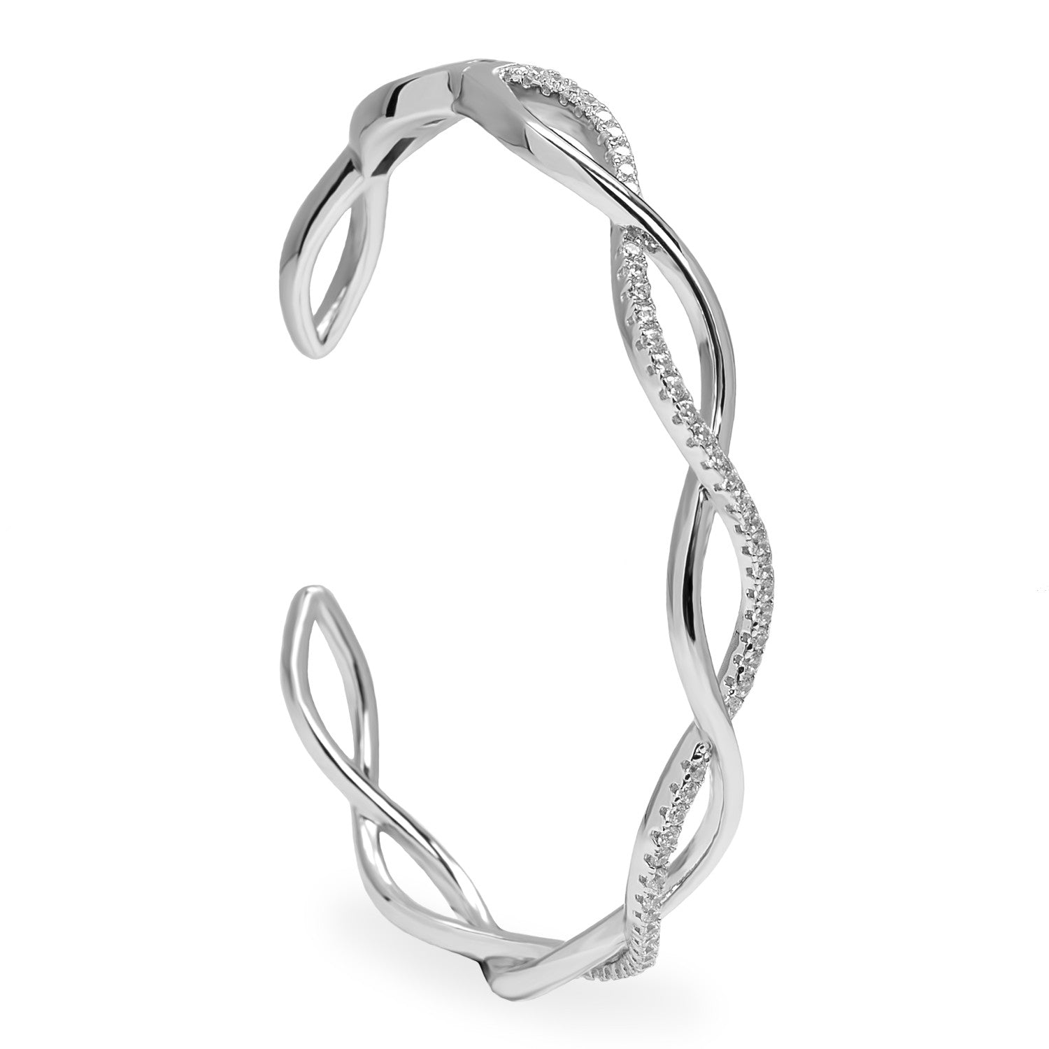 Pulsera esclava de plata doble carril entrelazado con circonitas-LINEARGENT