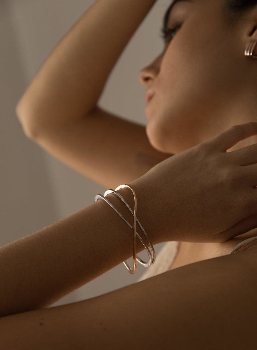 bracelet bracelet épais enargent  avec rail bicolore