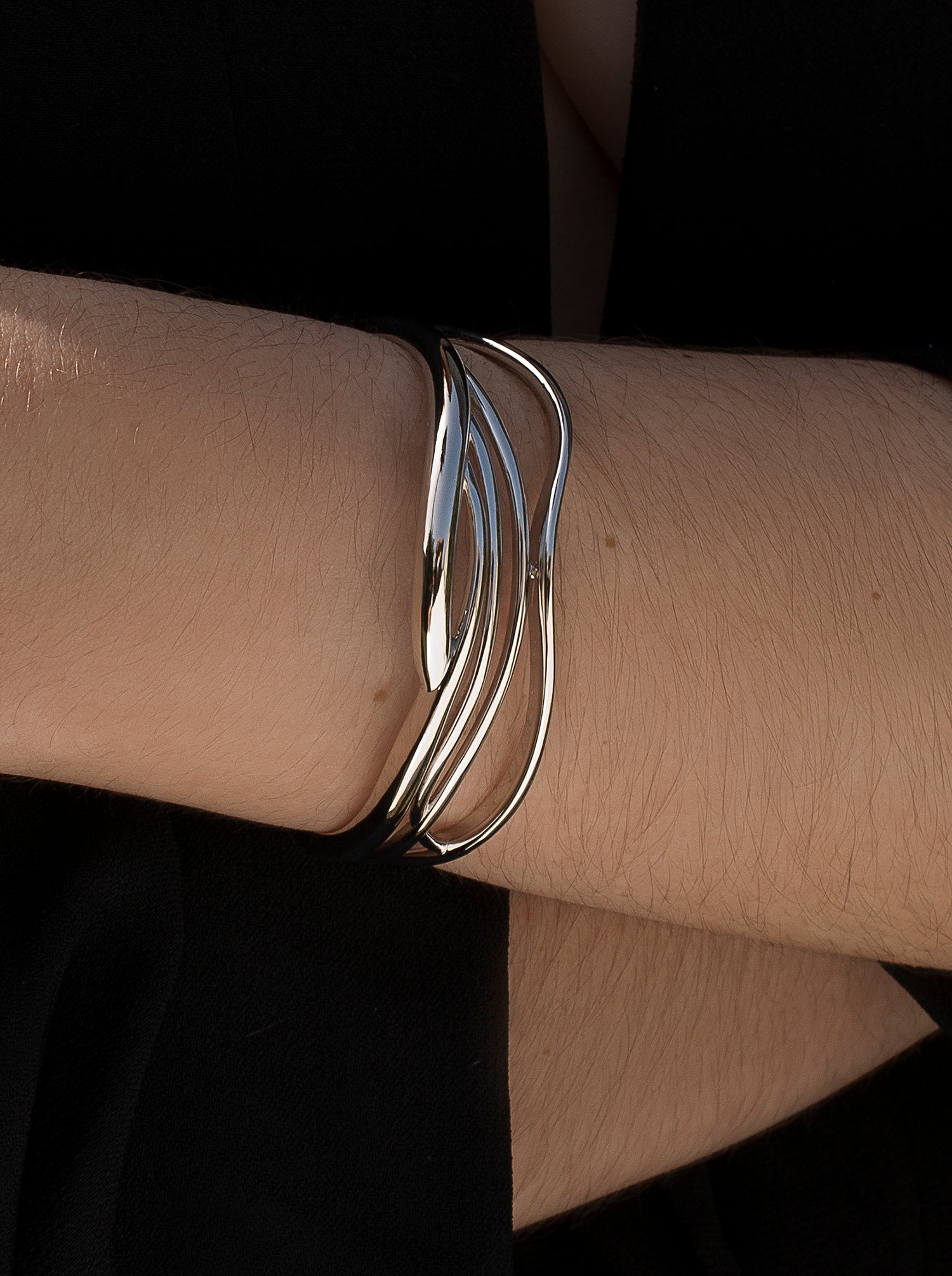 Pulsera esclava diseño irregular varios carriles en plata-LINEARGENT