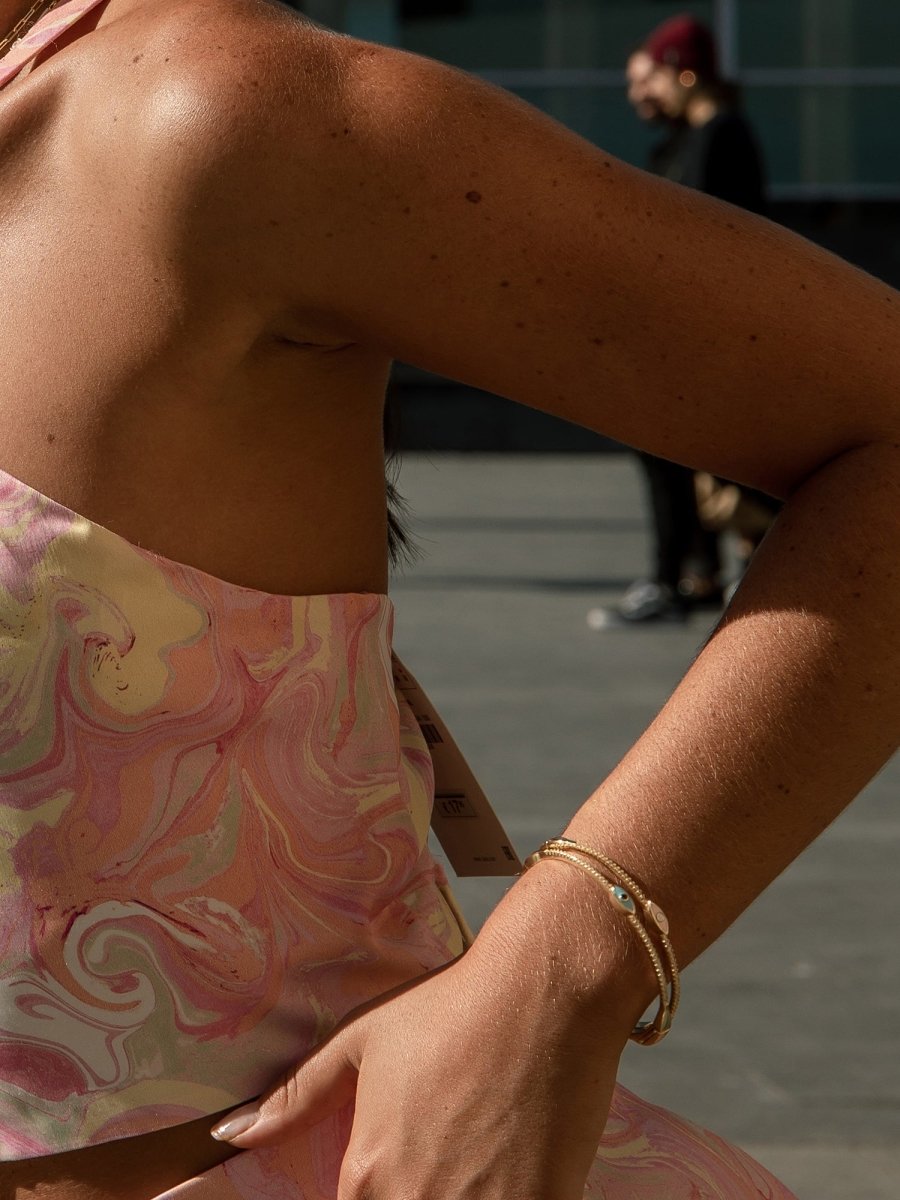 Pulsera esclava en plata diseño ojo rosa claro