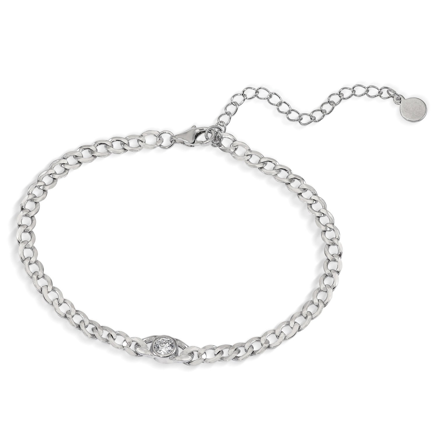 Pulsera eslabones de plata con detalle de circonita-LINEARGENT