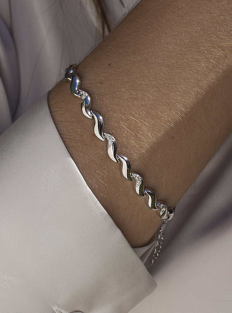 Pulsera eslabones en forma de onda con circonitas-LINEARGENT